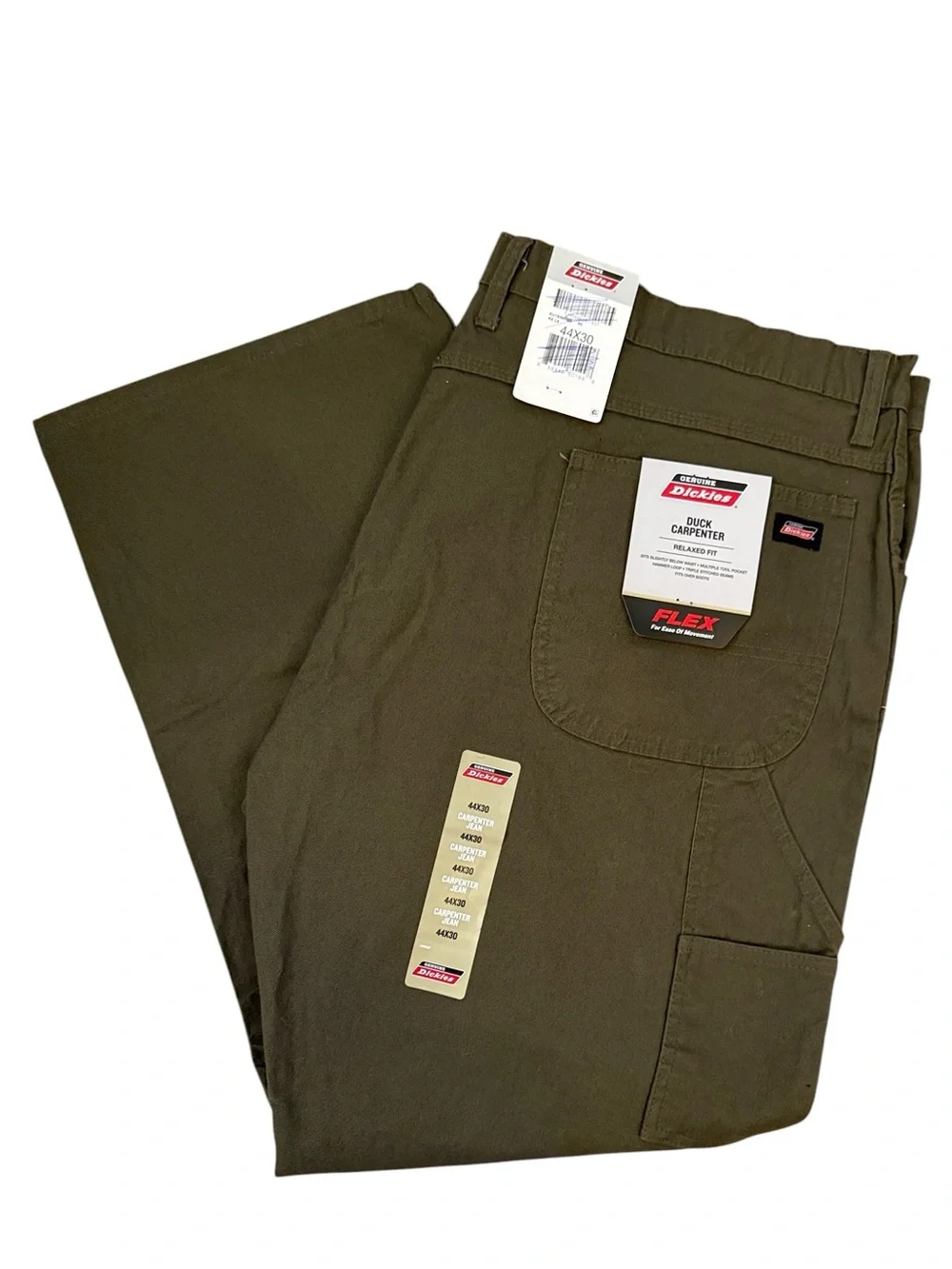 Dickies Duck Carpenter Pants NWT 44x30 Moss Green Relaxed Fit Flex Workwear